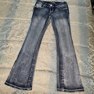 Amethyst Jeans Women's Boot Cut Faded Dark Blue Denim